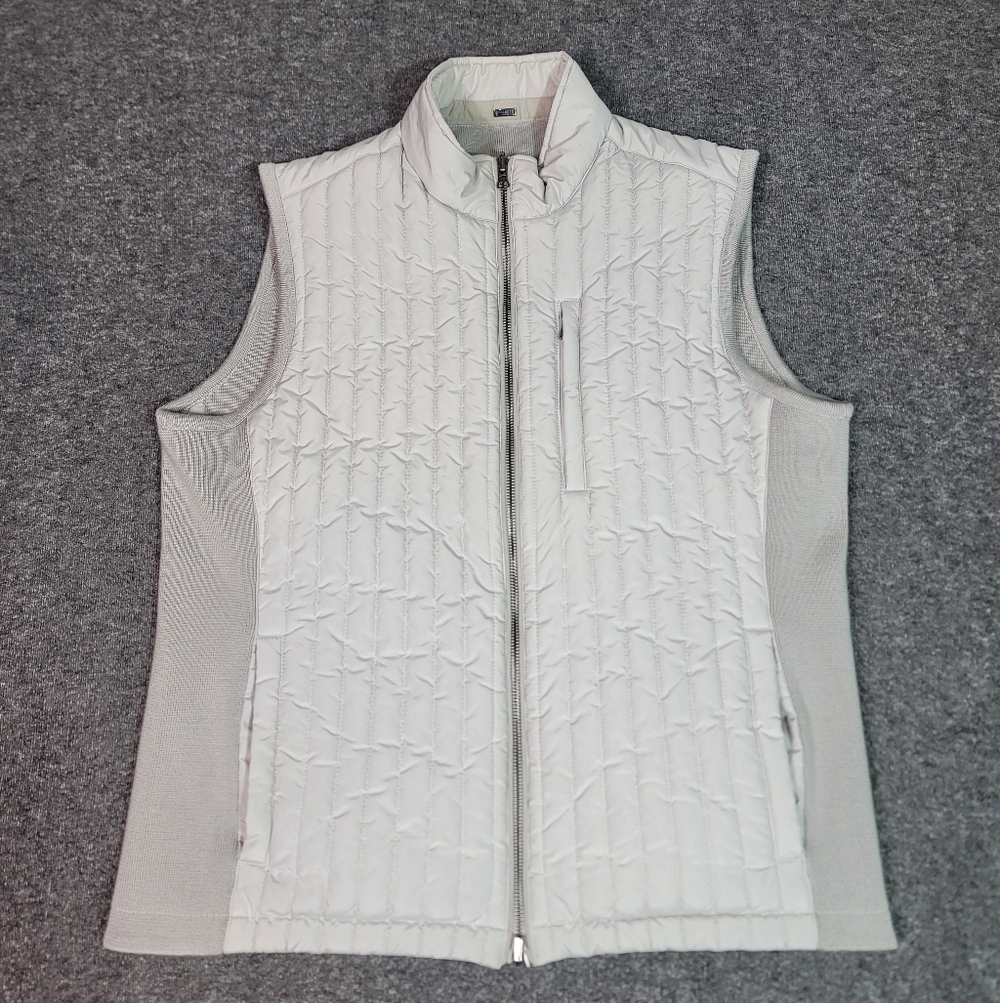 Hackett London Reversible Quilted Gilet Vest Men L Vapour Blue Knit Panels Zip